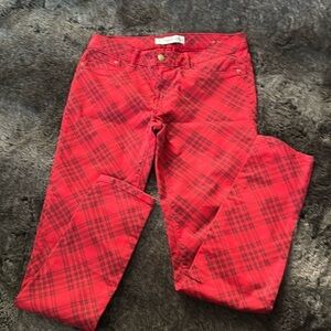 ZARA Fralaluc Cotton stretch Red Skinny Plaid Festive Print Holiday Christmas 6